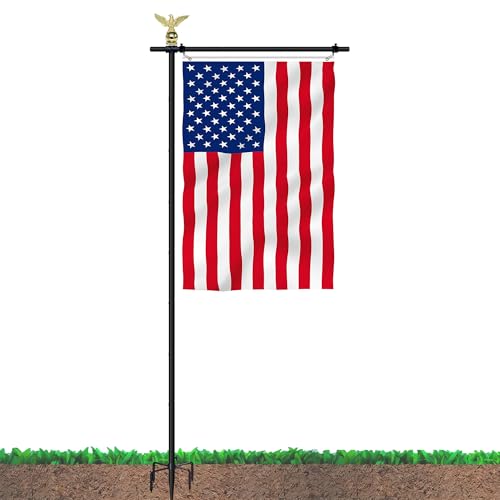 10FT Garden Flag Pole Stand for 3x5 Feet & 28x40 Inch Flags – Heavy Duty Freestanding Flagpole with 5-Prong Base – Adjustable, Lightweight Aluminum Flag Holder for Yard, Outdoor, Lawn – Black