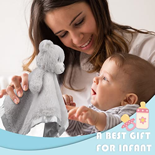 Image of Bear Baby Lovey Security Blanket for Boys Girls 16 Inch Grey | Soft Baby Lovey Fluffy Blanket with Satin Backing Unisex Snuggle Toy Stuffed Animal Shower Gift for Newborn Toddler Infant