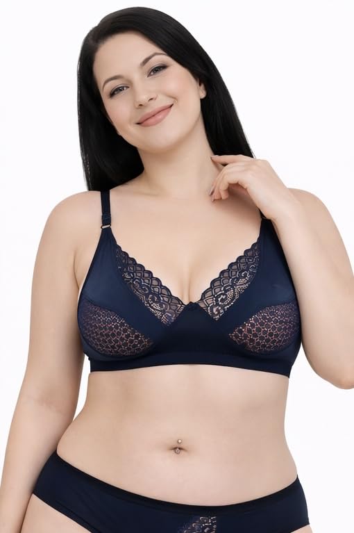 Image of Women Lace Bra And panty set Pure cotton Non-Padded Wire-Free Full Coverage Soft Breathable Fabric Comfortable Innerwear