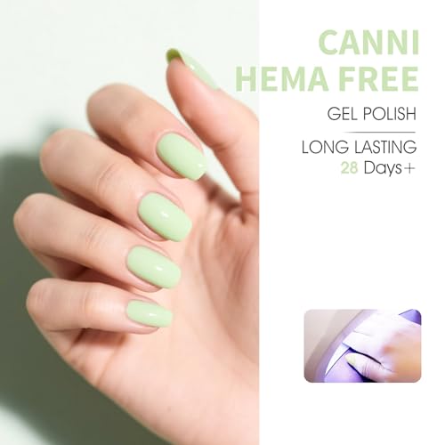 Image of CANNI Mint Green Gel Nail Polish, 1Pcs Pastel Light Green Gel Polish Lime Sage Color Soak Off U V Nail Manicure Salon DIY at Home