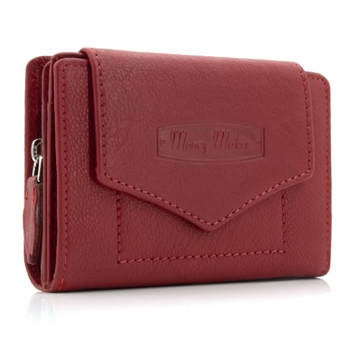 ekavale Geldbörse für Damen mit Druckknopf-Überschlag RFID weiches Leder (Rot)