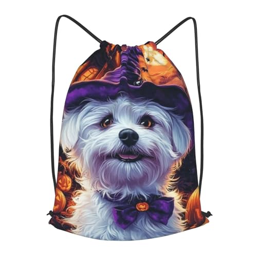 Cute Dog Print Drawstring Bags For Yoga Sport Gym, String Backpack Beach Bag Travel Backpack For Men Women Lightweight
