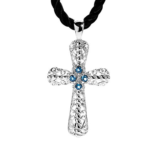 Carolyn Pollack Sterling Silver Blue Topaz Filigree Cross Pendant Enhancer