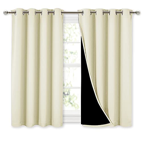 Image of NICETOWN Room Warming Curtains, Bedroom Full Blackout Panels, Super Thick Insulated Window Covers, Complete Blackout Draperies with Black Liner for Short Window (Beige, Set of 2, 52 by 45-inch)