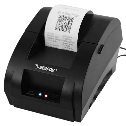 Impresoras, Office Product SEAFON Impresora de Recibos Térmica Portátil de 58mm, Impresora Térmica de Etiquetas de Ticket Miniprinter de Alta Velocidad Directa 90 mm/s Compatible con...