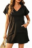 Pinup Fashion Swim Cover Up Terry Cloth Black Hoodie Coverup with Pocket S-XXL