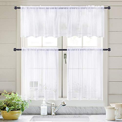 Miulee Solid White Kitchen Sheer Valance Linen Look Window Curtain, Living Room Windows Voile Valance Rod Pocket 1 Panels (60" W X 18" L) #TOP5