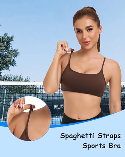 Image of QUOJIZY Sports Bras for Women Open Back Workout Tops for Women Yoga Bra Spaghetti Straps Twist Back