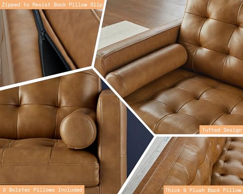 AMERLIFE Mid-Century Genuine Leather Couch