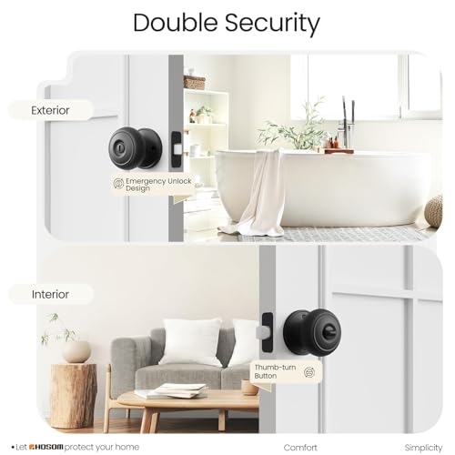 HOSOM Privacy Door Knob, Matte Black Door Knob Set, Black Door Handles Interior, Keyless Doorknobs Interior Door Lock for Bedroom, Bathroom, 1 Pack