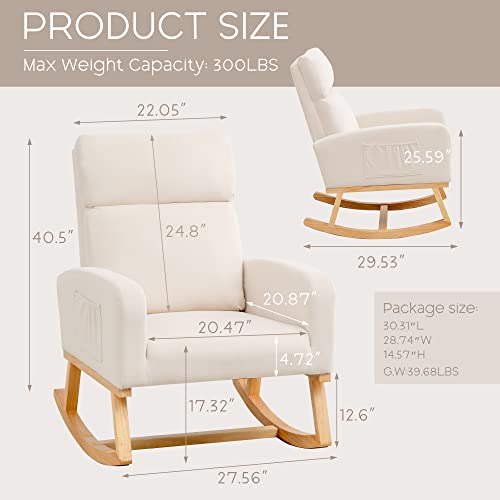 Yuuijoaa Nursery Rocking Glider Chair - Modern Accent Chairs Upholstered Velvet Rocker Padded Armchair With Side Pocket For Living Room Bedroom Beige #TOP1