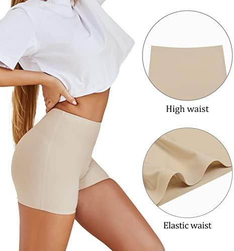 SHARICCA Boxershorts voor dames, naadloze shorts, fietsbroek, onderbroek, hotpants, korte broek, hoge taille, boxershorts van viscose, 6 stuks, zwart, M