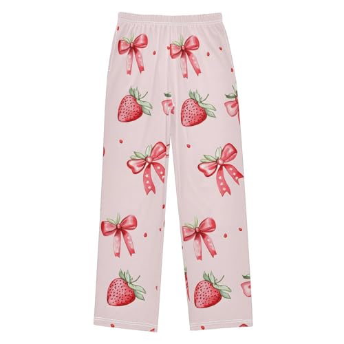 Strawberries Bows Pink Pajama Pants Long Sleep Pant Soft PJ Bottoms Sleepwear