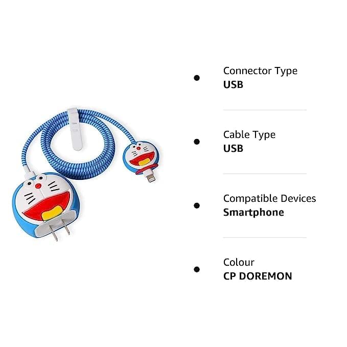 Image of INEFABLE Charger Protector Case Cover for iPhone Chargers 18W & 20W | Cute Cartoon 3D Cover with Cable Protectors | Soft Silicone Data Cord Saver Sleeves-Set of-1 (Dore Mon)