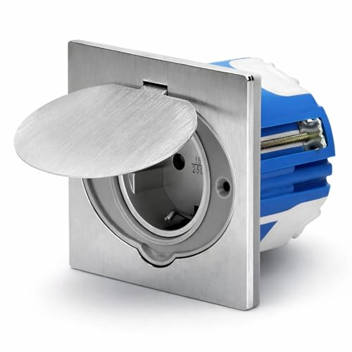 prises encastrées en acier inoxydable IP44 avec couvercle à charnière + interrupteur coupe-vent