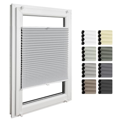 Home-Vision® Premium Doppelplissee Wabenplissee ohne Bohren mit Klemmfix (Weiß-Grau, B80cm x H200cm) Modern Klemmfix Blickdicht Plissee Sonnenschutz Hitzeschutz Jalousie für Fenster Thermo