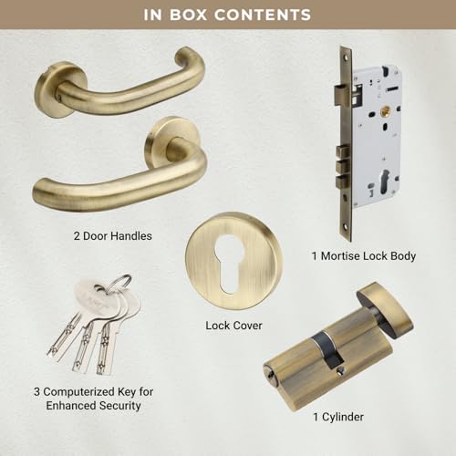 Image of LAPO Mortise Door Lock for Home Main Door & Bedroom with Handle | Heavy-Duty 70mm Cylinder | 50x85mm Body | 3 Brass Keys | Left-Right Fit 30-50mm Door Home Office Hotel | Antique Finish |CMH-6T