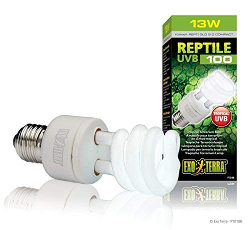 Exo Terra Reptile UVB 100, Tropische Terrarienlampe, Kompakte UVB Lampe fuer tropische und subtropische Reptilien, 13W, Fassung E27, Weiß