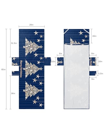 Navy Blue Christmas Tree Beach Lounge Chair Towel Cover, Soft Chaise Lounge Towel with Side Pockets Patio Pool Chairs Cover for Beach/Pool Sunbathing 29x85 Xmas Coastal Starfish Shell
