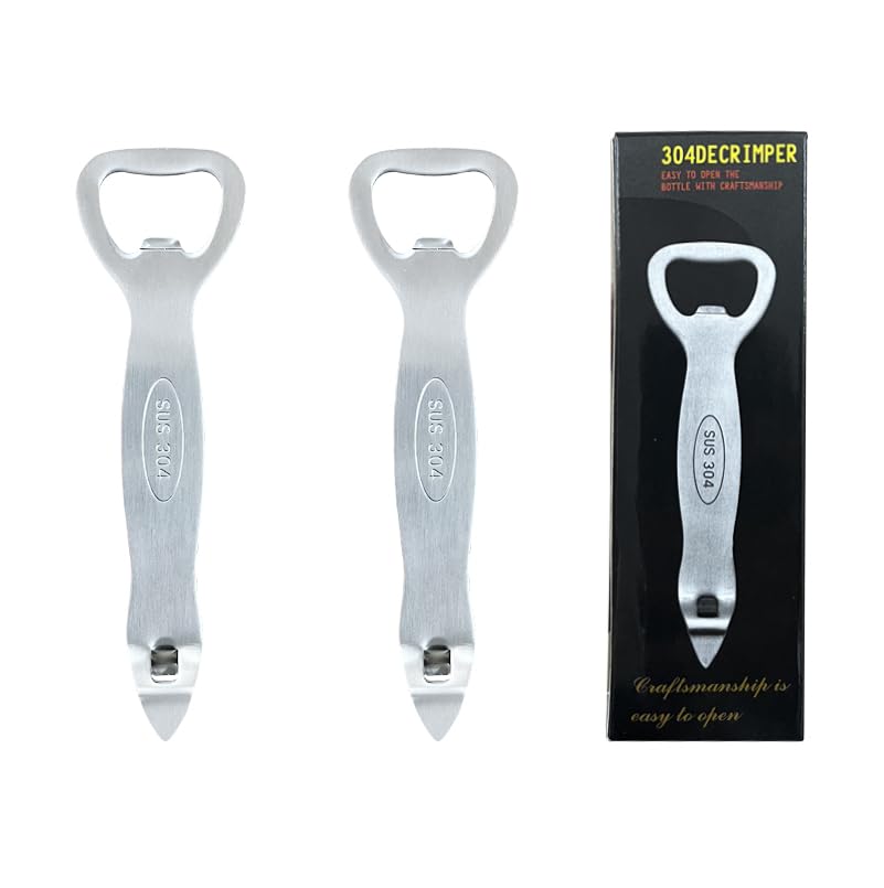 2pcs Stainless Steel Multifunctional Bottle Opener 2-in-1 Can Punch Opener for Traditional Cans (No Pull-Tab) & Pry-Off Bottle Caps