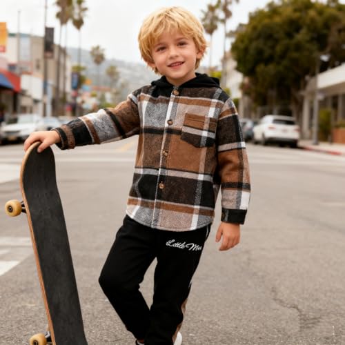 Image of OLMRJKD Toddler Baby Boy Clothes Plaid Long Sleeve Hoodie Sweatshirt + Pants 2pcs Boys Outfit Set