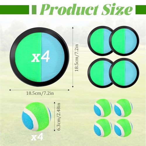 RISVOWO Strandspielzeug Wurfspiel mit 4 Schläger und 4 Bälle (blau-grün)