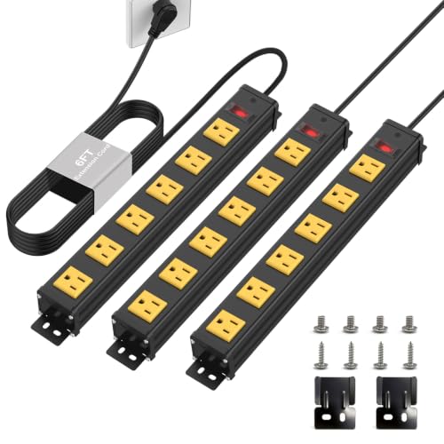 Image of 6 Outlets Long Metal Power Strip, 6FT 14AWG Cord (Pack of 3)