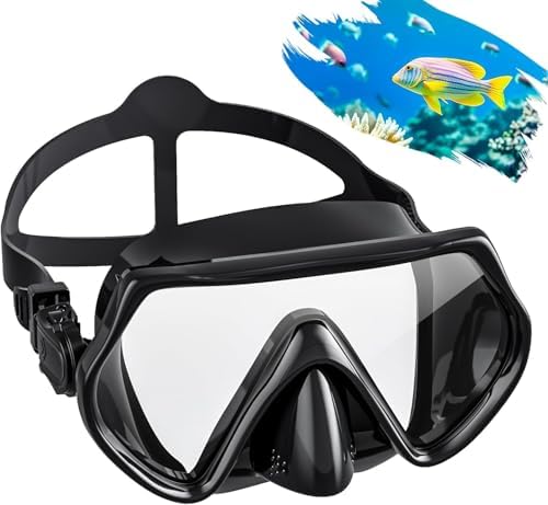 Taucherbrille Erwachsene, Tauchmaske 180° Weitwinkel Anti-Nebel, Verstellbares Silikonband Schnorchelmaske mit HD Gehärtetes Glas für Tauchen Schnorcheln und Schwimmen 14+
