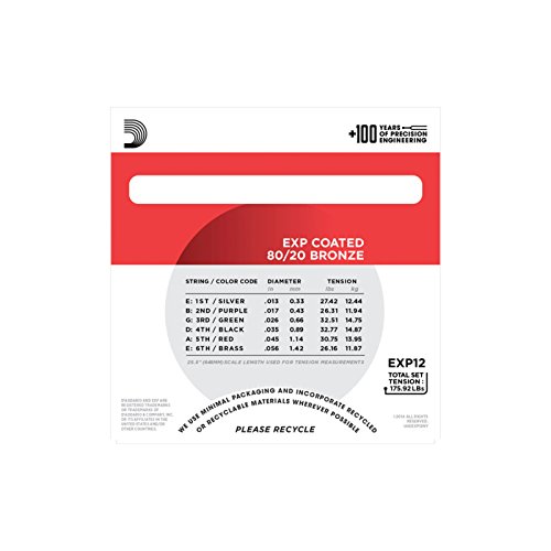 Image of D'Addario EXP12 Coated 80 /20 Bronze Acoustic Guitar Strings, Medium, 13-56