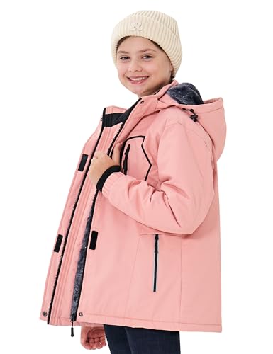 Mofiz Girls Ski Jacket Waterproof Fleece Lined Snowboard Jacket Warm Winter Ski Coat With Removable Hood Pink M thumb #8