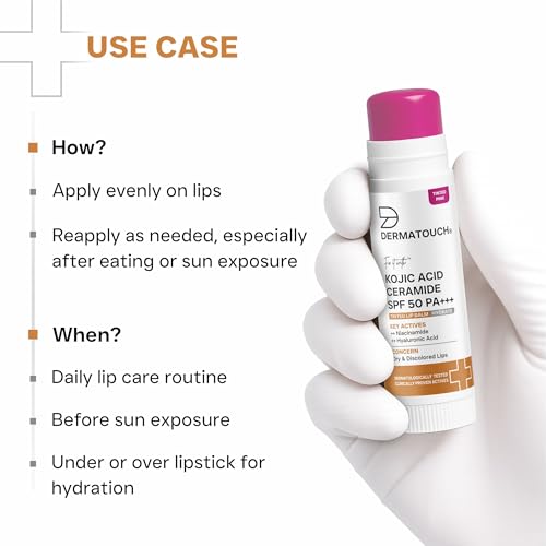 Image of DERMATOUCH Kojic Acid Ceramide SPF 50 PA+++ Tinted Pink Lip Balm - 5g | Moisturizing • Sun Protection • Nourishing | Reduces Pigmentation & Heals Dry Lips
