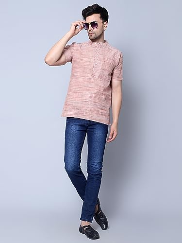 Image of LATEST CHIKAN Men's Cotton Regular Casual Strped Short Kurta Half Sleeves - (SK-LJ.DS.AS)