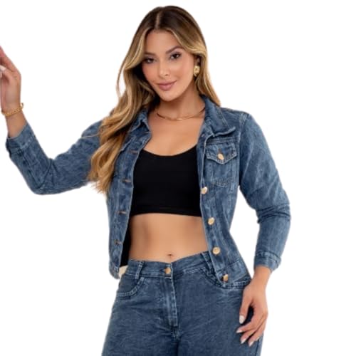 Jaqueta Jeans Marmorizada para Mulheres (BR, Alfa, GG, Regular, Regular, 100, jeans)