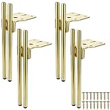 SUMNACON Lot de 4 pieds de meubles en acier de 18 cm pour chaises, table, armoires, TV, canapé, avec vis, pieds de meubles, pieds de table, montage facile, forme de L doré