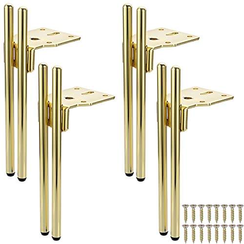 SUMNACON 4 patas para muebles de acero de 18 cm, patas para sillas de mesa, armario, armarios de TV, sofá con tornillos, patas de muebles, patas de mesa, fácil montaje, forma de L, dorado Cover