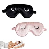 2 Stücke Seide Schlafmaske,Schlafbrille Damen Herren,Augenmaske Erwachsene,Licht Blockierende Nachtmaske,Bequem Weich Schlafmasken,Sleep Mask für Frauen Männer (Rosa Schwarz)