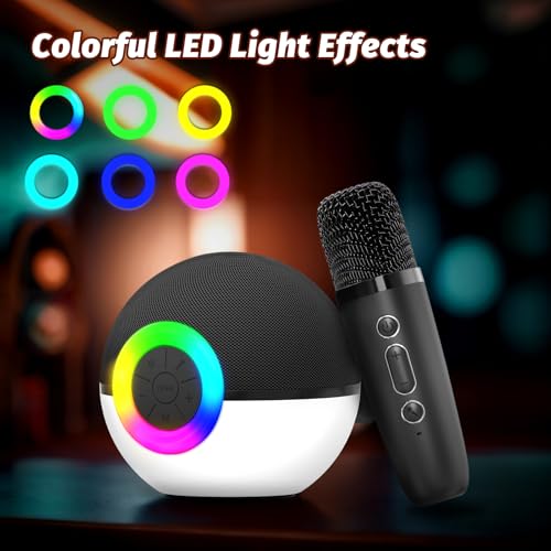 goopow Mini Karaoke Machine Speaker for Kids Adults, Portable Bluetooth Microphone Song Toys with LED Light, Best Chritmas Birthday Festival Gift for 3 4 5 6 7 8+ Year Old Girls Boys (Black-2 Mic) - Image 3