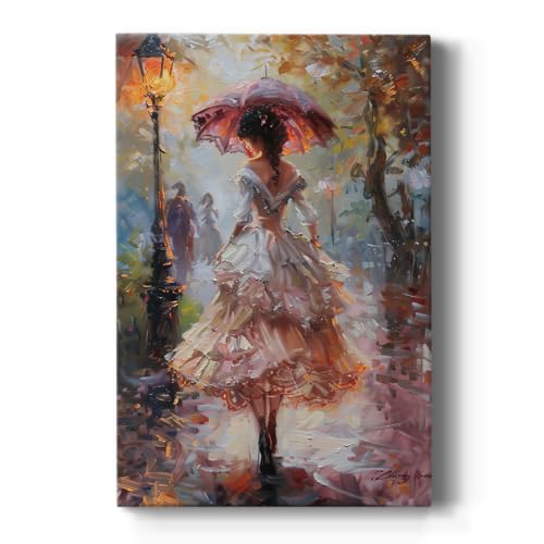 Renditions Gallery Wall Art Prints for Home Beautiful Hair Braid Woman in Neutral Pink Dress Garden Road Lamp Wall Hanging Decorations for Bedroom Office Drawingroom - 18" X 27" LT563