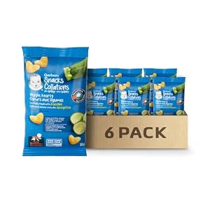 GERBER Veggie Hearts Zucchini, Baby Snacks, 10 Months & Up, Source Of Vitamin B1, Iron & Zinc, 3g Whole Grains, Made with Real Zucchini, No Artificial Flavours or Colours, No Added Sugar, No Added Salt, Case of 6, 210 g