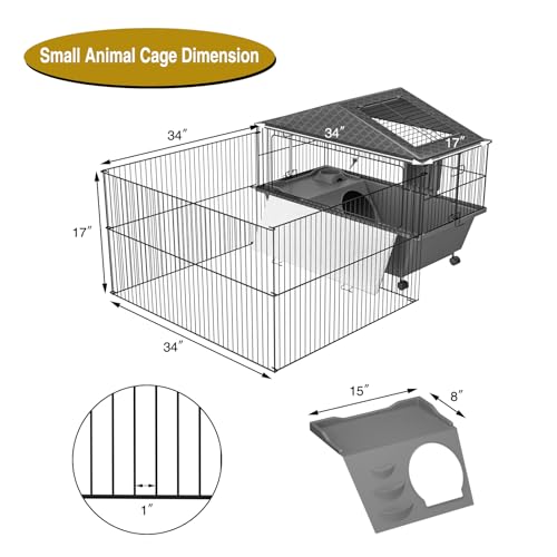Halitaa CQ-K1A012DG0M-16 34 Inch Rabbit Cage With Playpen,Small Ainmal Cage Indoor Guinea Pig Cage thumb #4