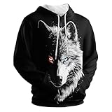 Amasnay Black Cool Wolf Hoodies 3D Print Graphic Pullover Hooded Sweatshirt Hoodies with Big Pockets for Men, Teen Boy, Women