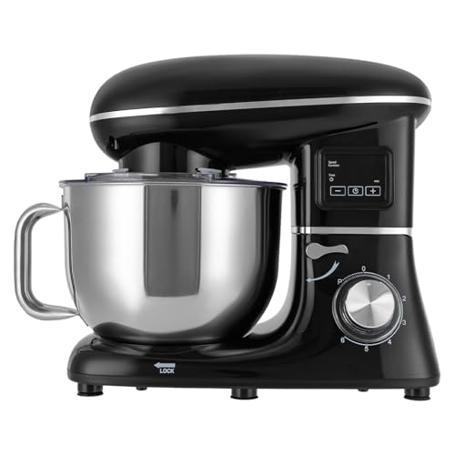Robot de cocina, amasadora, máquina de amasar de 6,2 L con función de amasar y batir, potente, función de recordatorio regular, multifunción con batidor, harina, huevos, crema batida (negro)