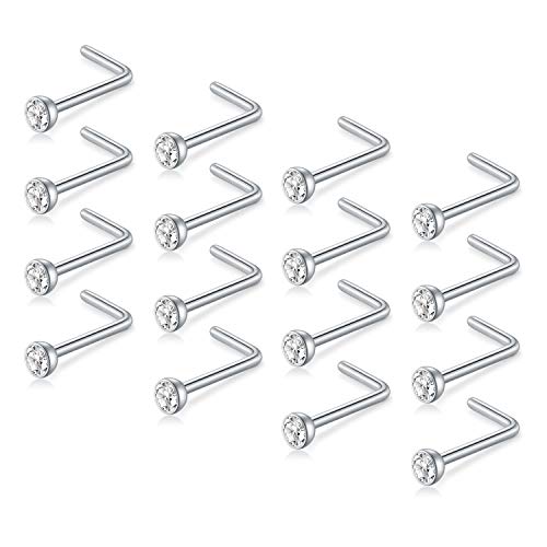D.Bella 20G Stainless Steel Nose Rings - 20 Gauge Hoops & Studs - Flower, Heart, Diamond & L-Shaped Nostril Nose Piercing Jewelry for Women & Men