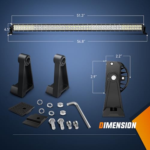 Image of Nilight 52Inch 300W Spot Flood Combo Led Light Bar Off Road Driving Lights Boat Lights Fog Light 12V On /Off 5 Pin Rocker Switch Power 14AWG Wiring Harness Kit-1 Lead for Trucks,2 Years Warranty