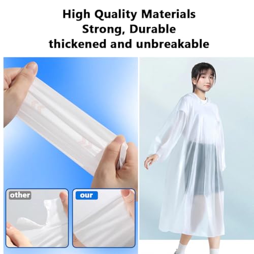 اوين بونشو مطر للاستعمال مرة واحدة للبالغين من 7 قطع، معاطف مطر محمولة، معاطف مطر للطوارئ مع غطاء للرأس واكمام برباط، بونشو مقاوم للماء من البولي ايثيلين للتخييم والمشي لمسافات طويلة والسفر والانشطة الخارجية (ابيض)
