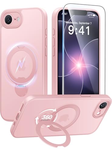 FNTCASE for iPhone 17e/16e Case with 360 Spin Magnetic Stand Pink
