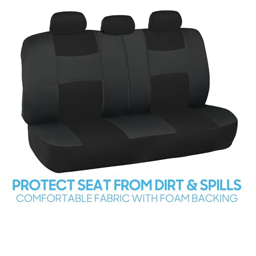 Image of BDK PolyPro Car Seat Covers, Full Set in Black on Charcoal - Front and Rear Split Bench Protection, Easy Install with Two-Tone Accent, Universal Fit for Auto Truck Van SUV