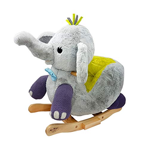 GERARDO'S Toys: Little Rockers - Elephant - Wooden Plush Ride-On Rocking Animal Toy, Plays Music, Removable Soft Fabric Cover, Toddler Kids Ages 24mo+