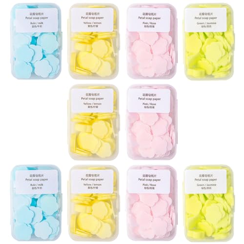 GALPADA Hojas de Jabón Desechables para Lavarse Las Manos, 16 Cajas Portátiles Copos de Jabón en Papel, Colores Surtidos (limón, Leche, Rosa, Jazmín) para Viajes y Camping al Aire Libre