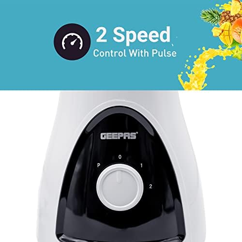 Geepas Electric Blender Smoothie Maker, Jug Blender 500W | Stainless Steel Blades, 2 Speed Control with Pulse Function| 1.5L Jar | Chopper, Coffee Grinder Smoothie Milkshake Maker | 2 Year Warranty